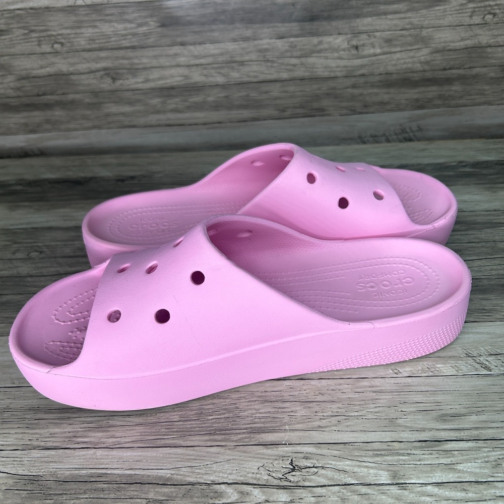 Crocs Platform Slide Open Toe Womens Size 11 Sandals Pink Flamingo - Picture 8 of 9
